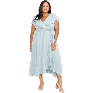 Show Me Your Mumu Jess Ruffle Midi Dress in Icy Blue Chiffon. Size XL. NWT!